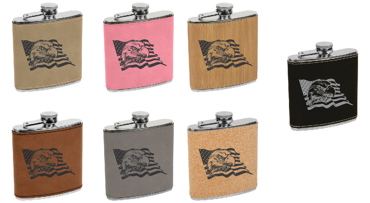 Leatherette Stainless Steel Flask - Flag and Eagle
