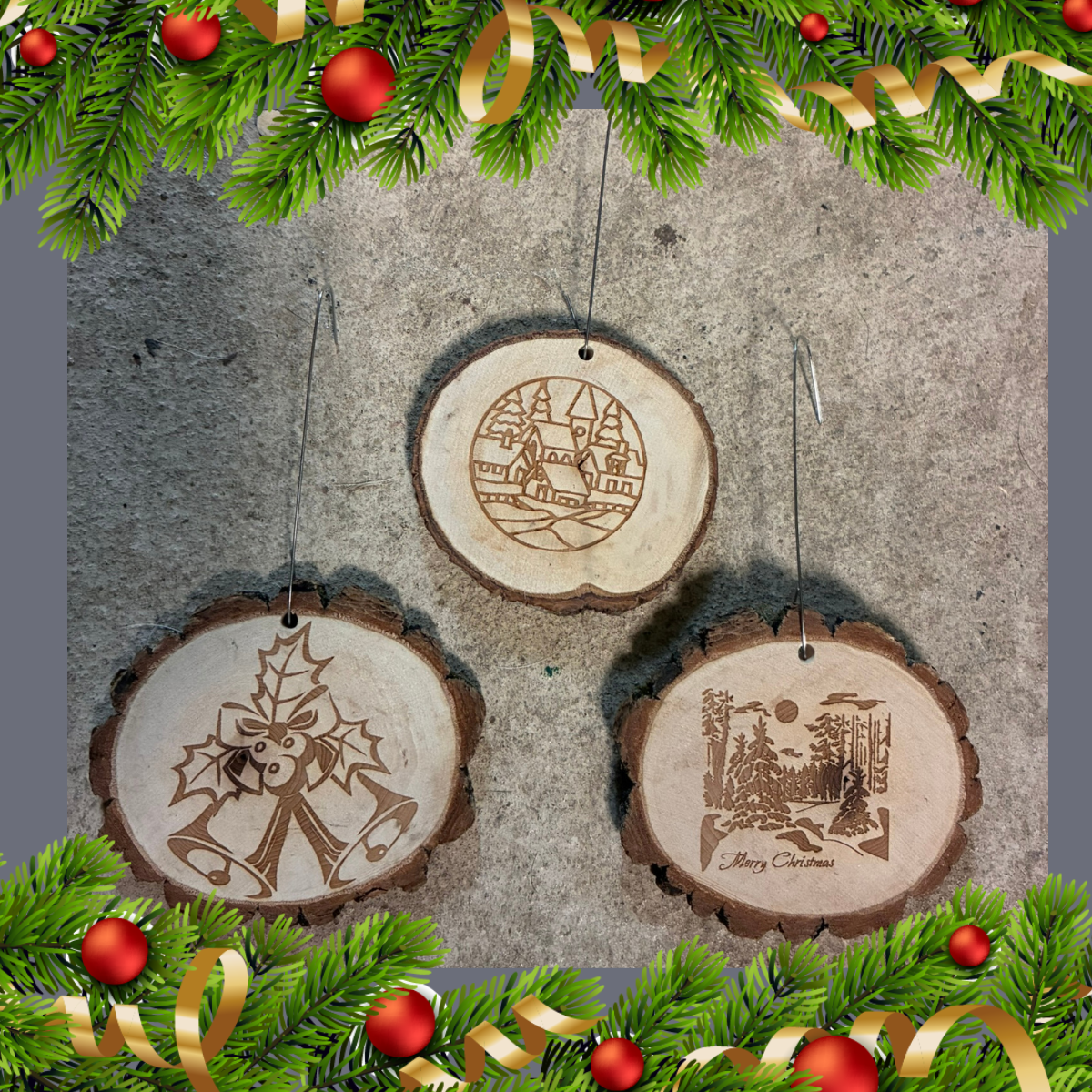 Wood Slab Ornament Set of 3