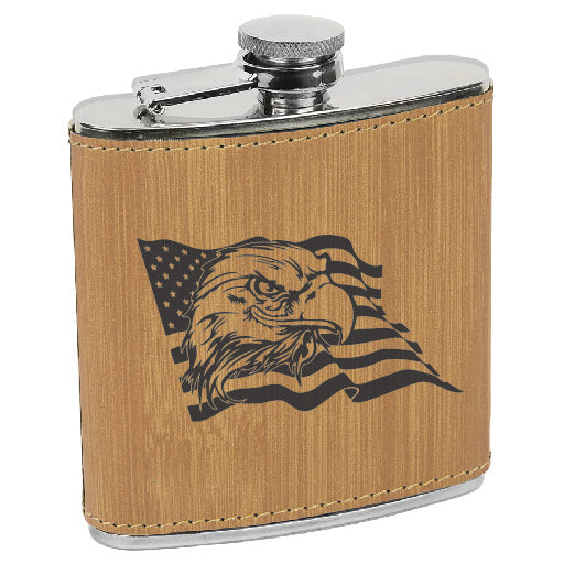 Leatherette Stainless Steel Flask - Flag and Eagle