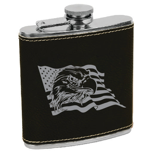 Leatherette Stainless Steel Flask - Flag and Eagle