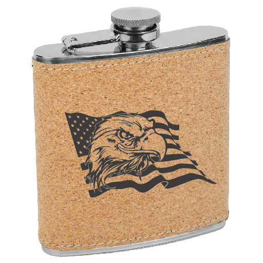 Leatherette Stainless Steel Flask - Flag and Eagle
