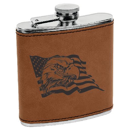 Leatherette Stainless Steel Flask - Flag and Eagle
