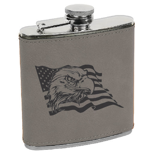 Leatherette Stainless Steel Flask - Flag and Eagle