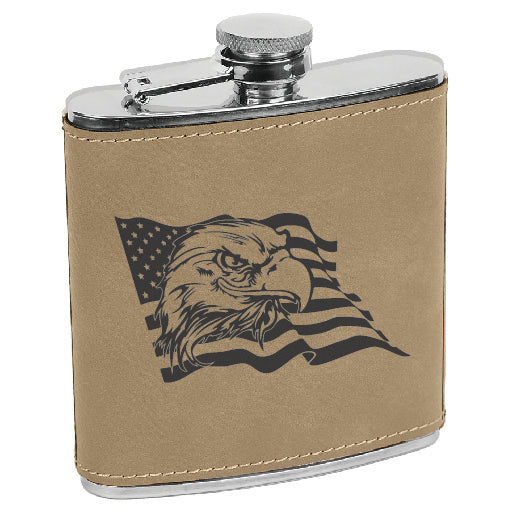 Leatherette Stainless Steel Flask - Flag and Eagle