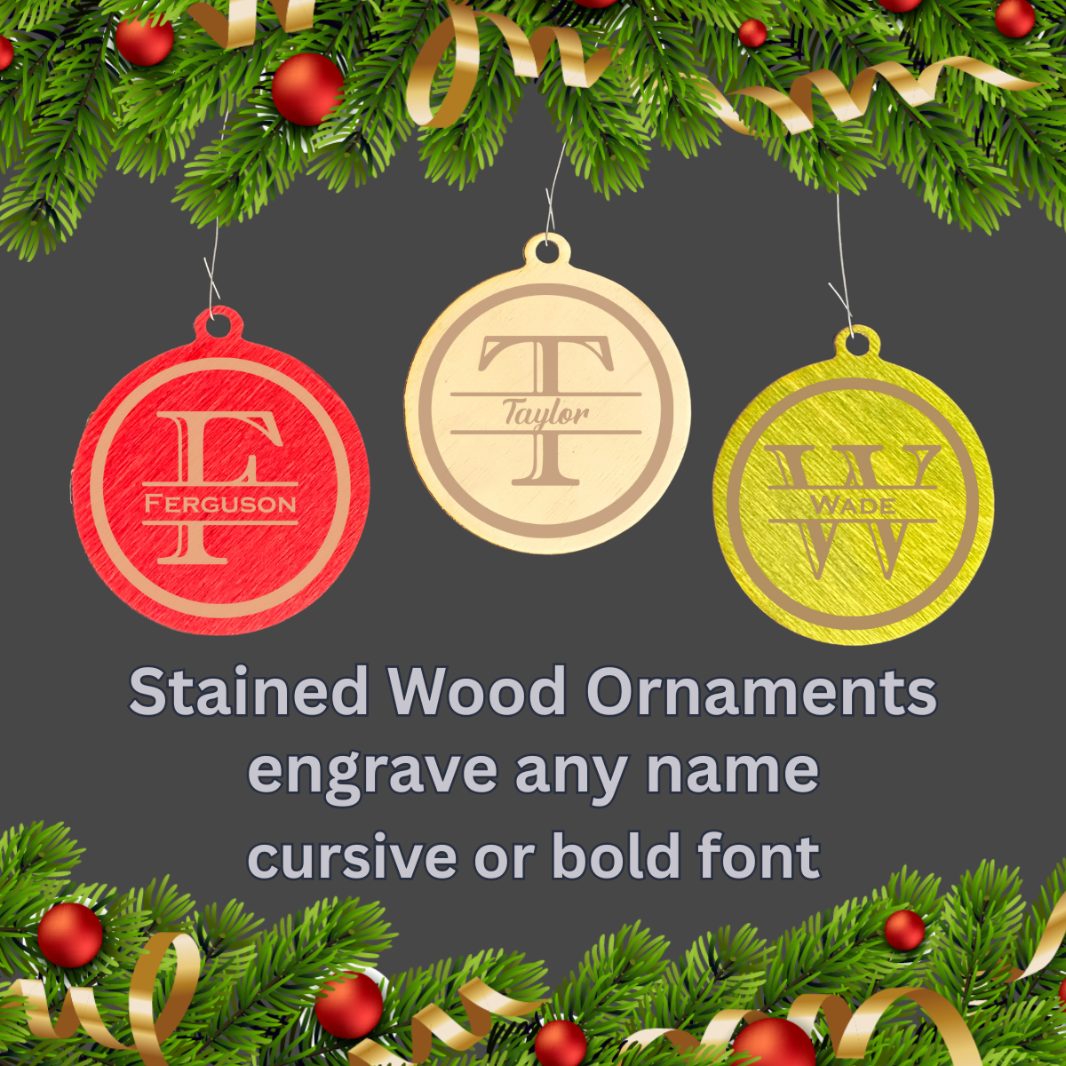 Laser Cut Wood Monogram Ornament