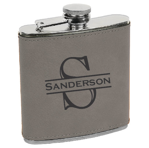 Leatherette Stainless Steel Flask - Simple Monogram