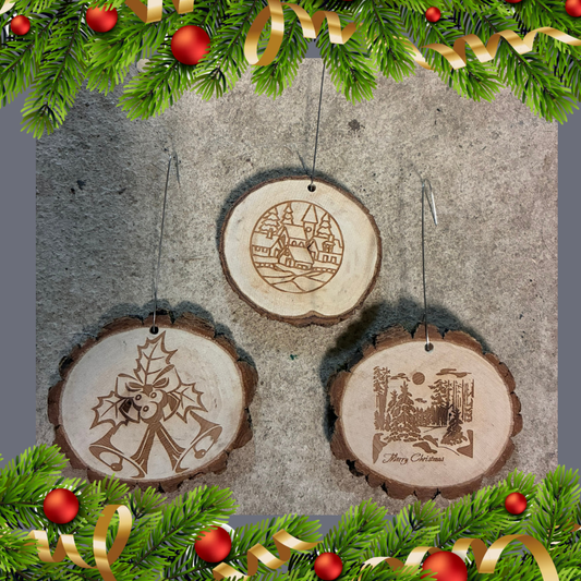 Wood Slab Ornament Set of 3