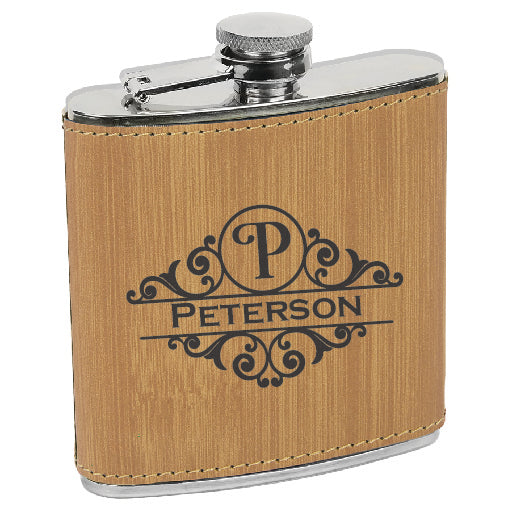 Leatherette Stainless Steel Flask - Fancy Monogram