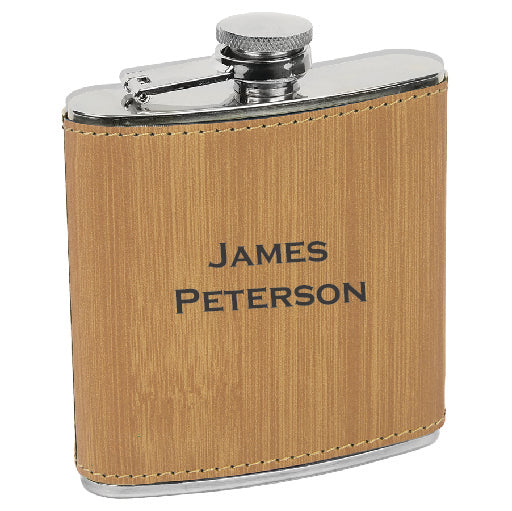 Leatherette Stainless Steel Flask - Custom Name/Text