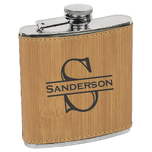 Leatherette Stainless Steel Flask - Simple Monogram