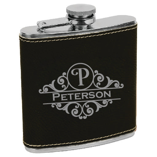 Leatherette Stainless Steel Flask - Fancy Monogram