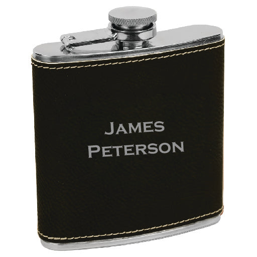 Leatherette Stainless Steel Flask - Custom Name/Text