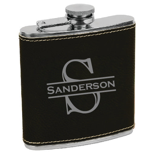 Leatherette Stainless Steel Flask - Simple Monogram