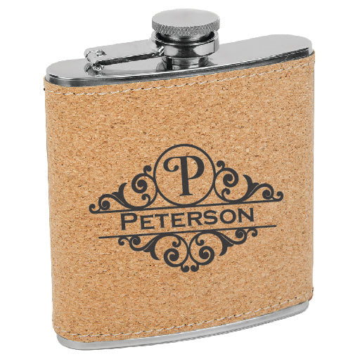 Leatherette Stainless Steel Flask - Fancy Monogram