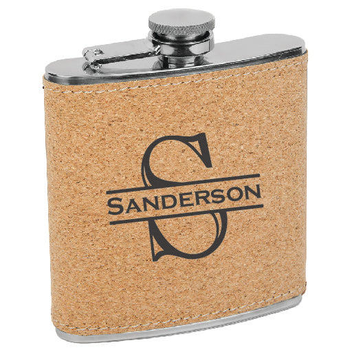 Leatherette Stainless Steel Flask - Simple Monogram