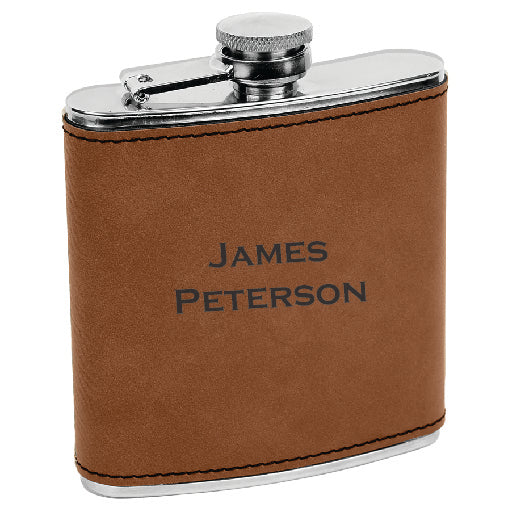 Leatherette Stainless Steel Flask - Custom Name/Text