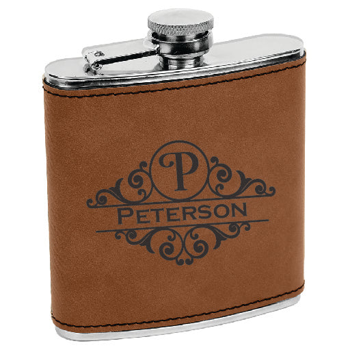 Leatherette Stainless Steel Flask - Fancy Monogram