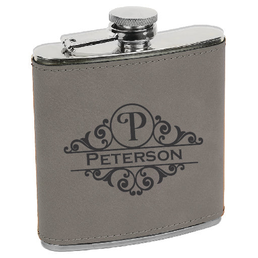 Leatherette Stainless Steel Flask - Fancy Monogram