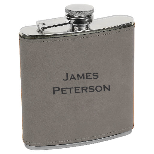 Leatherette Stainless Steel Flask - Custom Name/Text