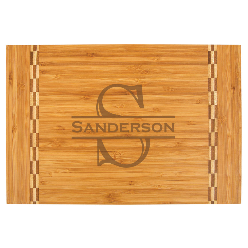 Bamboo Cutting Board with Butcher Block Inlay - Simple Monogram