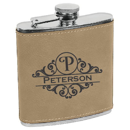 Leatherette Stainless Steel Flask - Fancy Monogram