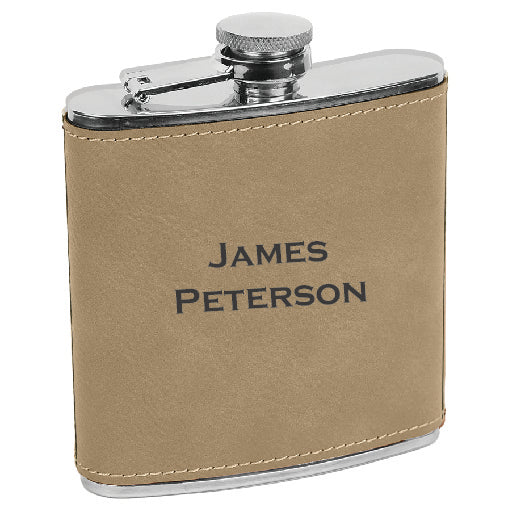 Leatherette Stainless Steel Flask - Custom Name/Text