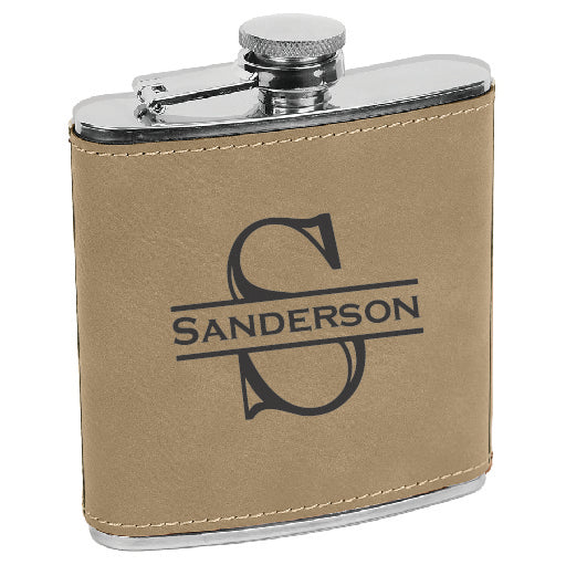 Leatherette Stainless Steel Flask - Simple Monogram