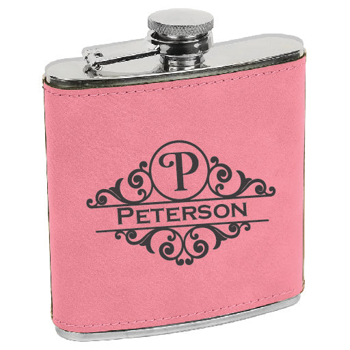 Leatherette Stainless Steel Flask - Fancy Monogram