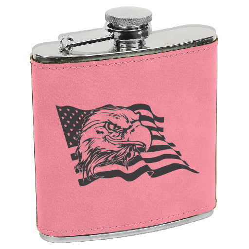 Custom Engraved 6 oz. Leatherette Stainless Steel Flask - Flag and Eagle