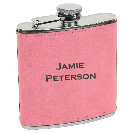 Leatherette Stainless Steel Flask - Custom Name/Text