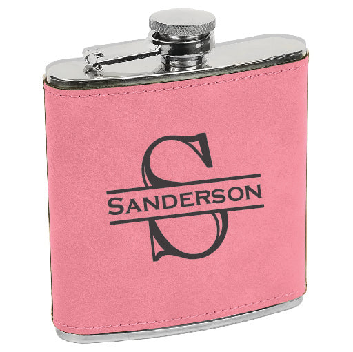 Leatherette Stainless Steel Flask - Simple Monogram