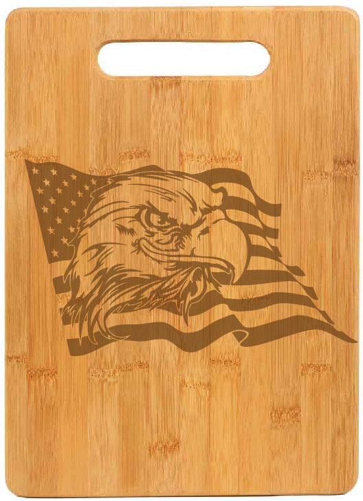 Custom Engraved 13 3/4" x 9 3/4" Bamboo Rectangle Cutting Board - Eagle and Flag
